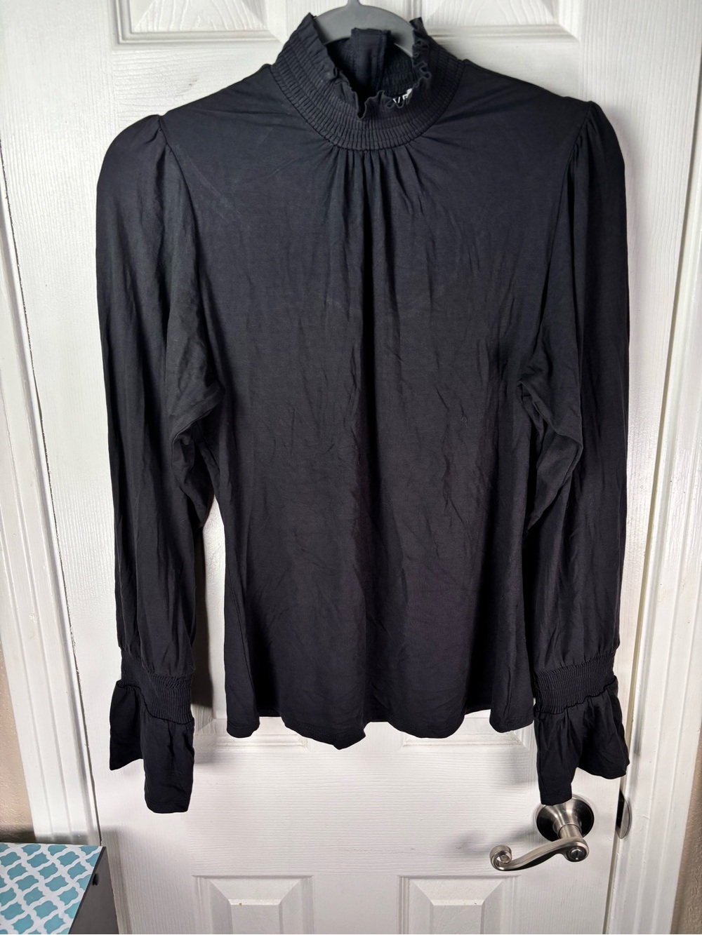 VENUS Black Ruffled High-Neck Long-Sleeve Top NWOT M